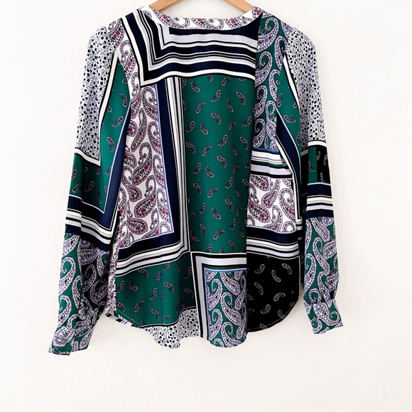 Loft Womens Satin Paisley Color Block Button Up Blouse - Picture 3 of 6